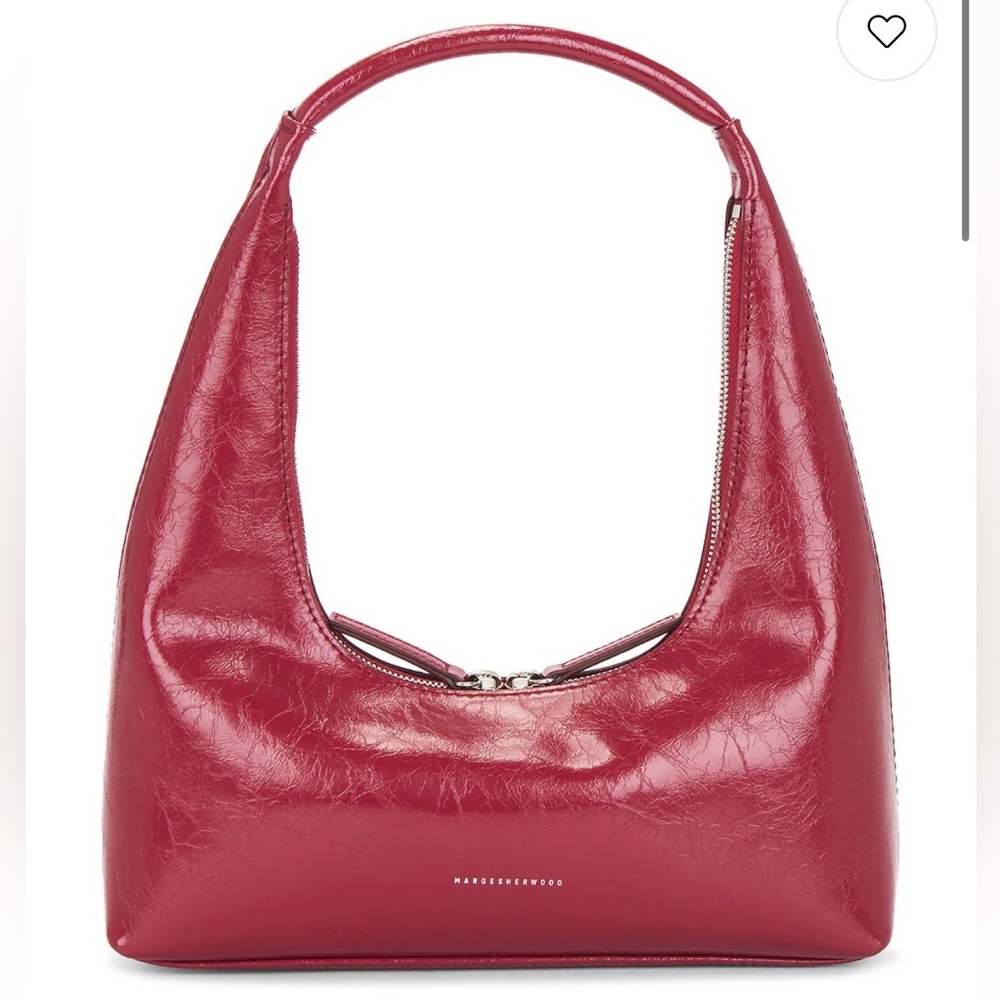 Margesherwood Crinkle Leather Red Shoulder Bag, Silver Hardware